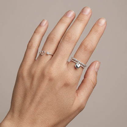 Open Heart Cubic Zirconia Ring in Silver – Free Size