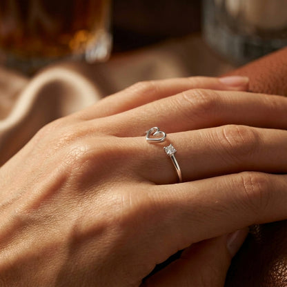 Open Heart Cubic Zirconia Ring in Silver – Free Size