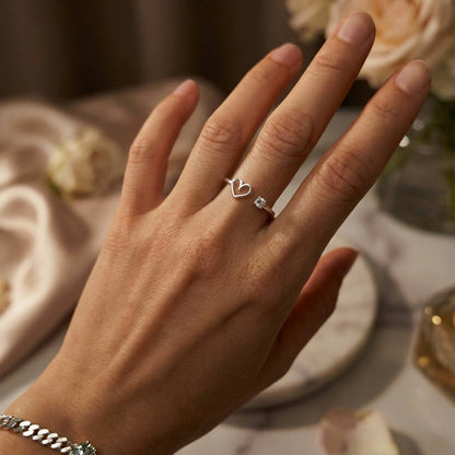 Open Heart Cubic Zirconia Ring in Silver – Free Size