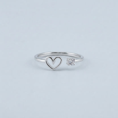 Open Heart Cubic Zirconia Ring in Silver – Free Size