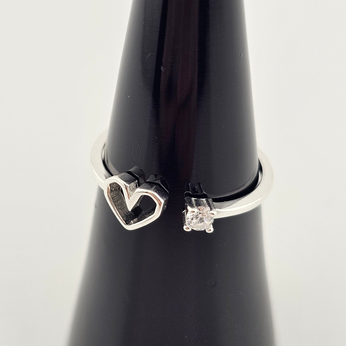 Open Heart Cubic Zirconia Ring in Silver – Free Size