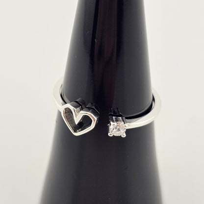 Open Heart Cubic Zirconia Ring in Silver – Free Size