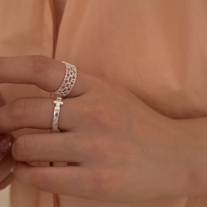 Cross Edge Silver Ring