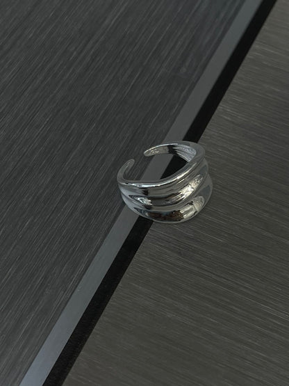 Pinky Bold Wave Line Silver Ring