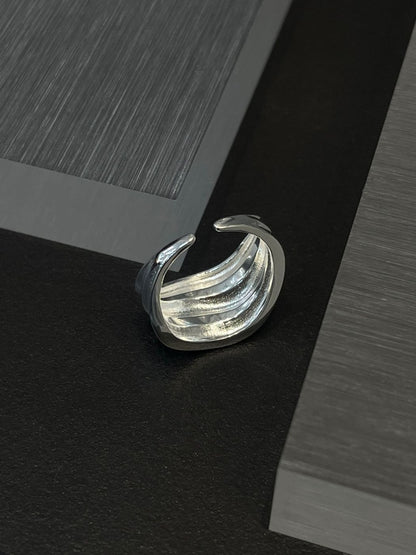 Pinky Bold Wave Line Silver Ring