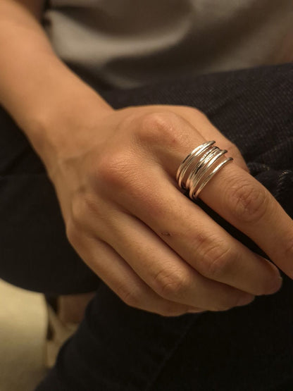 Sculpted Coil Curve Silver Ring