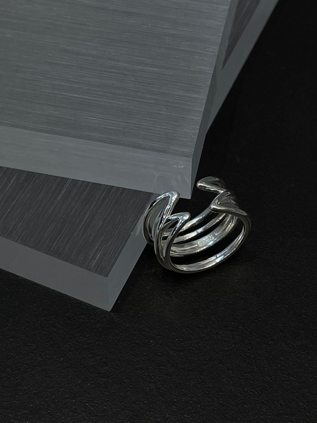 Sculpted Coil Curve Silver Ring