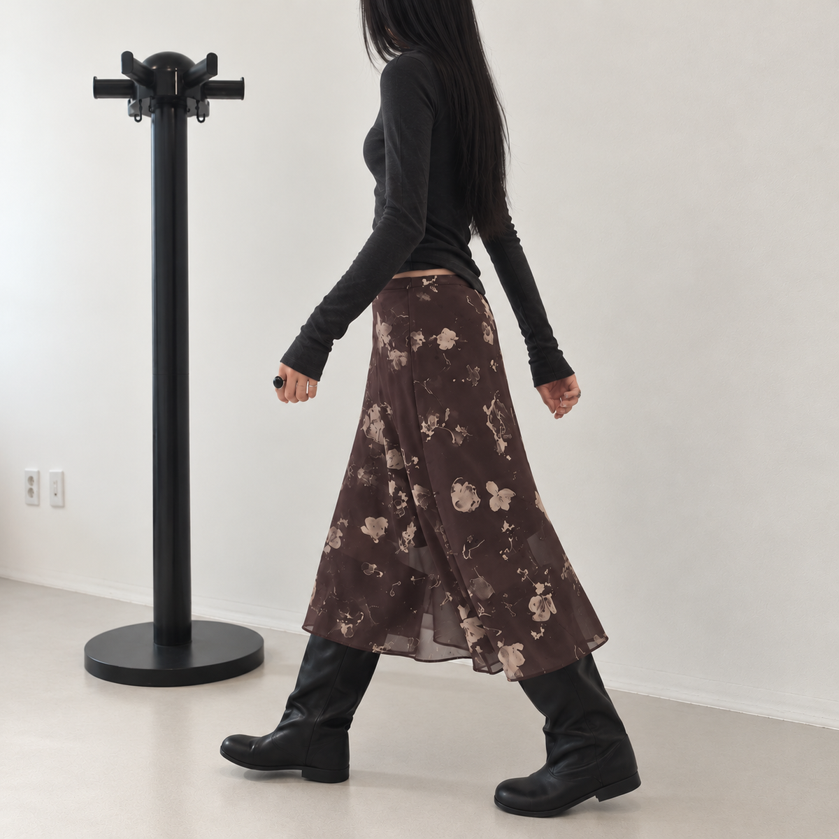 Floral Print Chiffon Midi Skirt - Women One Size