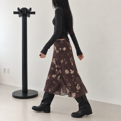 Floral Print Chiffon Midi Skirt - Women One Size