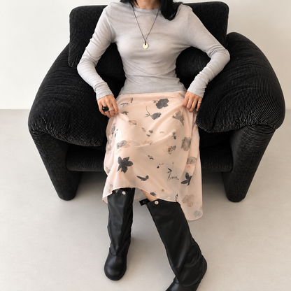 Floral Print Chiffon Midi Skirt - Women One Size