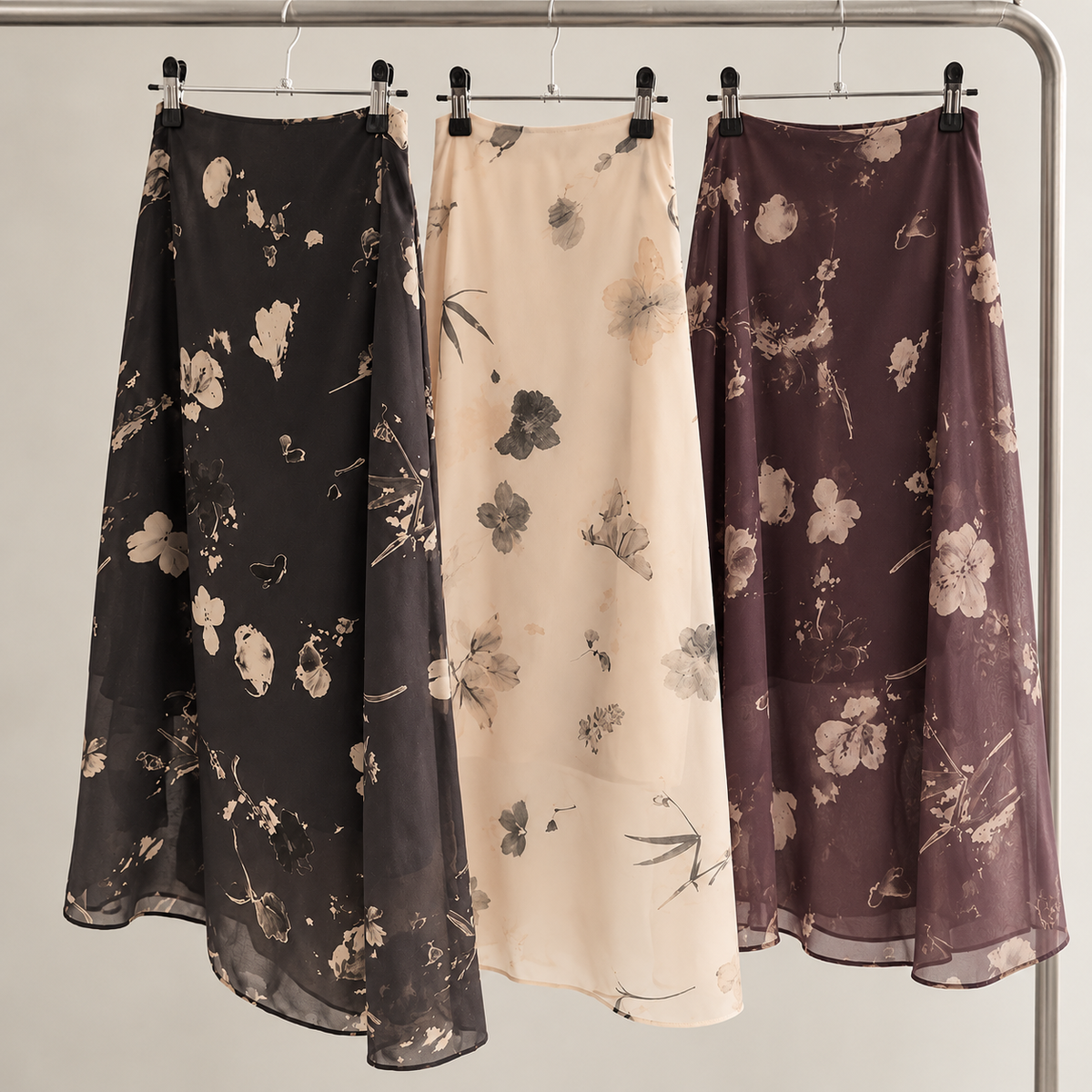 Floral Print Chiffon Midi Skirt - Women One Size