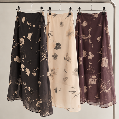 Floral Print Chiffon Midi Skirt - Women One Size