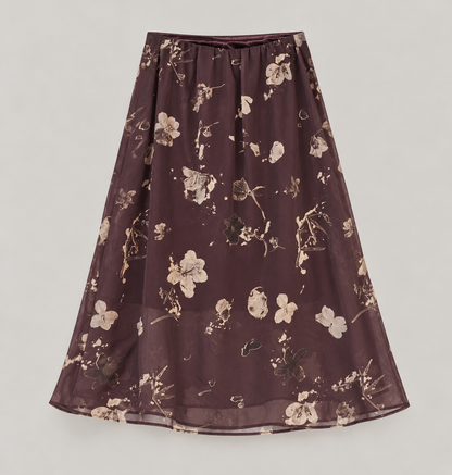 Floral Print Chiffon Midi Skirt - Women One Size
