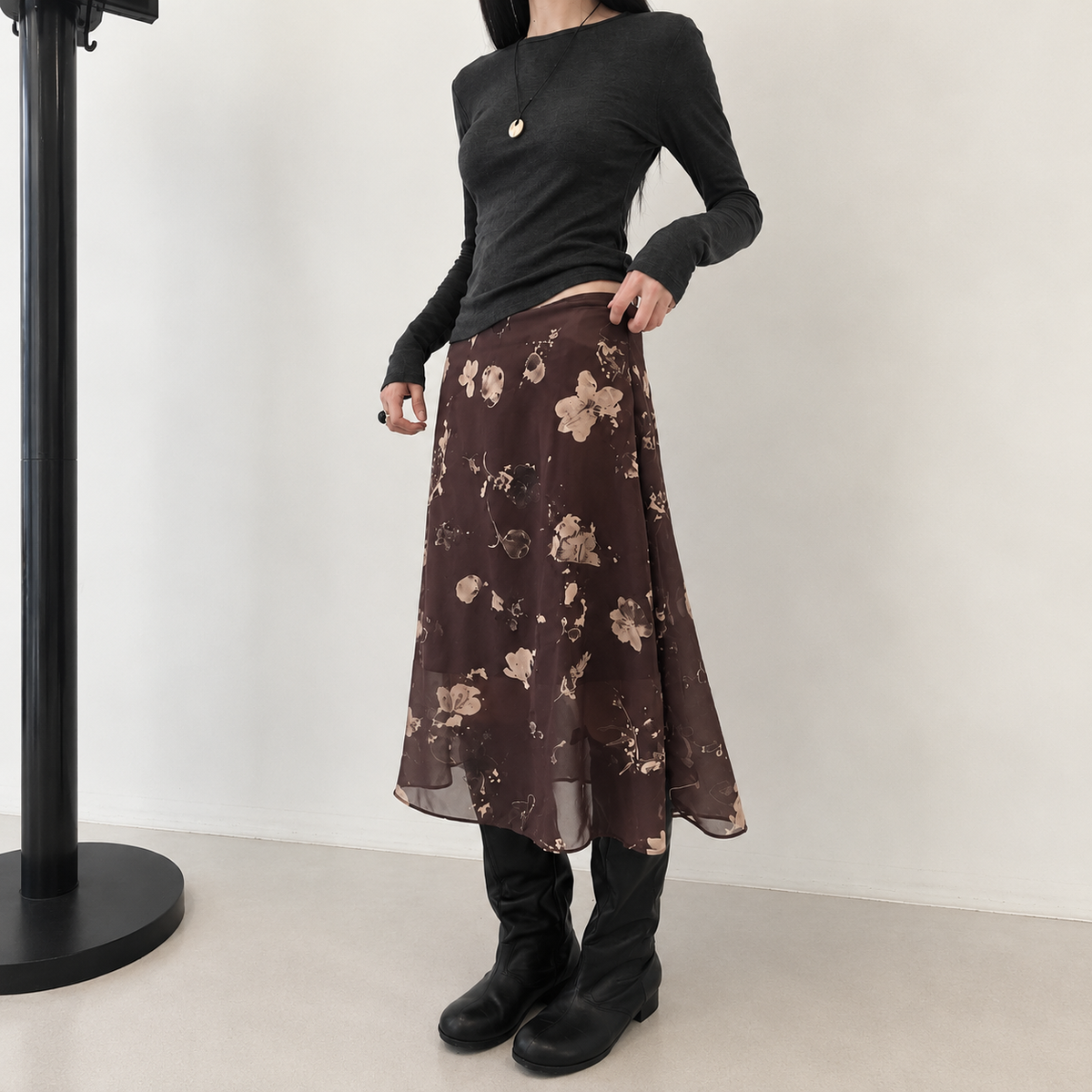Floral Print Chiffon Midi Skirt - Women One Size