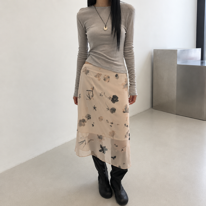 Floral Print Chiffon Midi Skirt - Women One Size