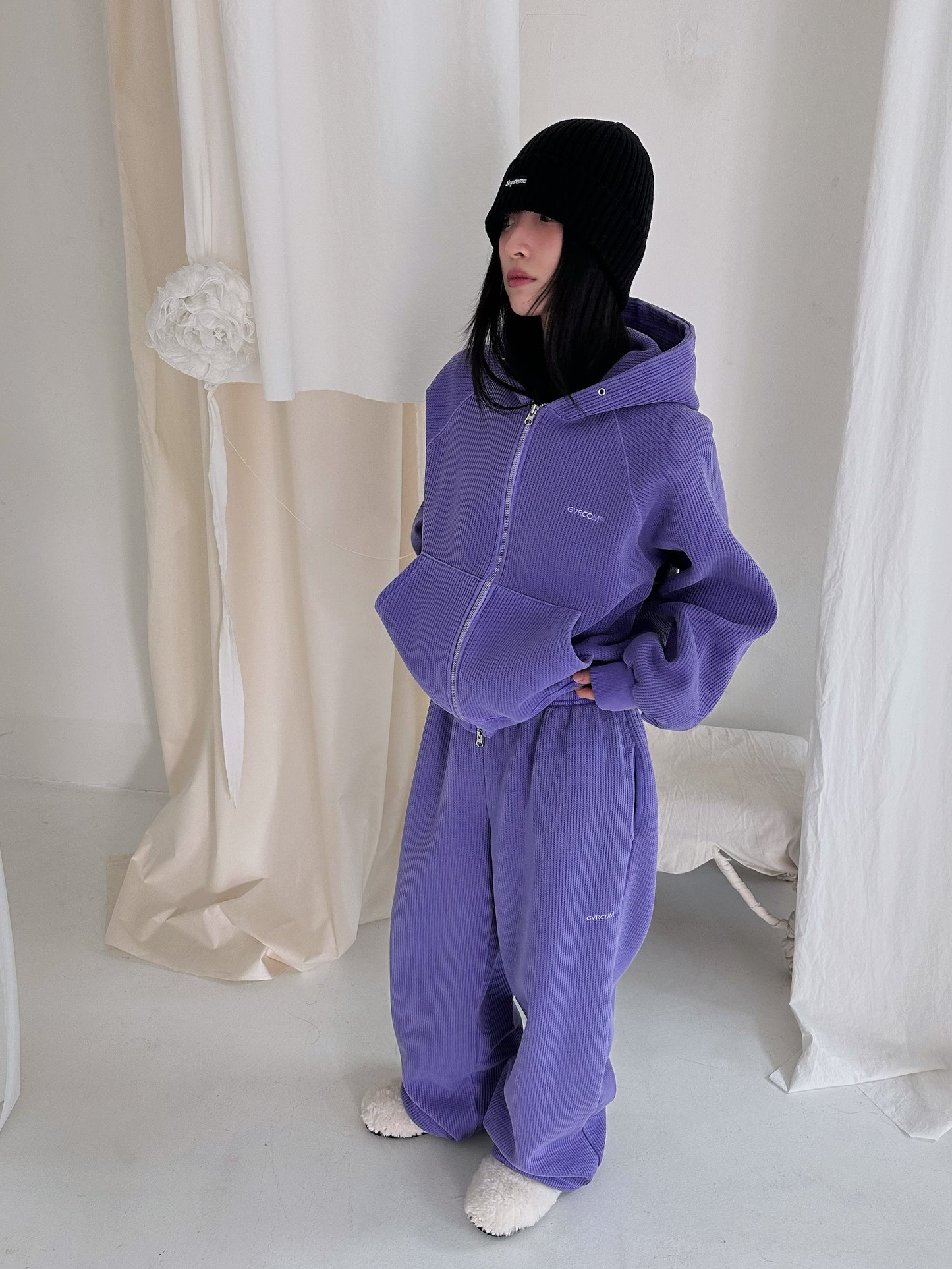 Women’s Fleece-Lined Zip-Up Setwear –  Soft Purple