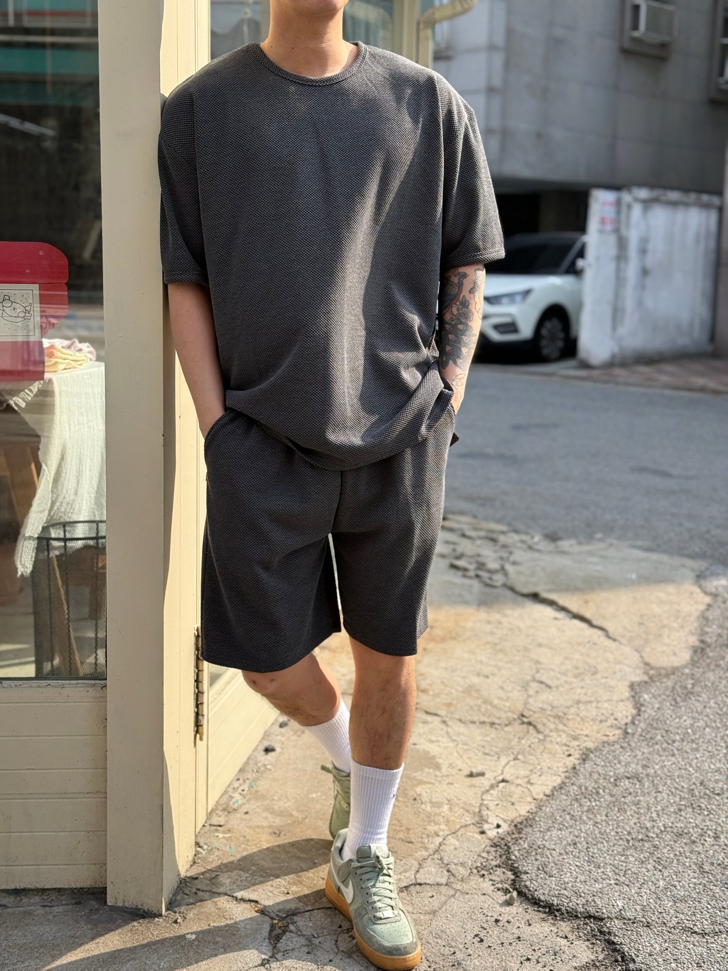 Amber Textured Relaxed Fit Short Sleeve Top (UNISEX / WOMEN – OVERFIT)