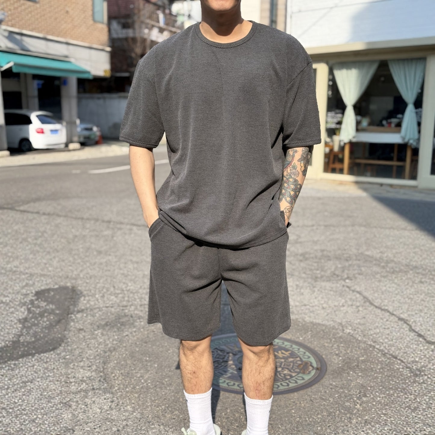 Amber Textured Relaxed Fit Short Sleeve Top  - Men One Size