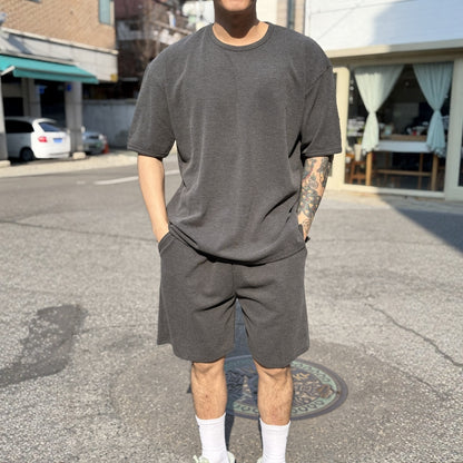 Amber Textured Relaxed Fit Short Sleeve Top  - Men One Size