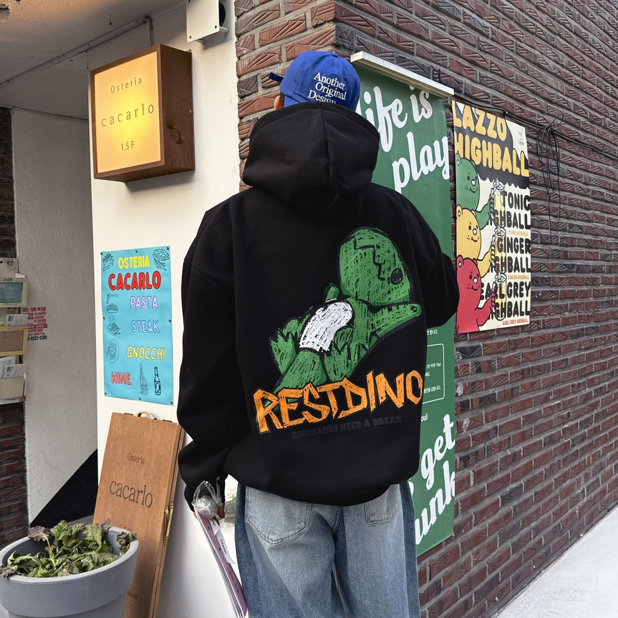 RESTING DINO Graphic Hoodie (UNISEX / WOMEN - OVERFIT)