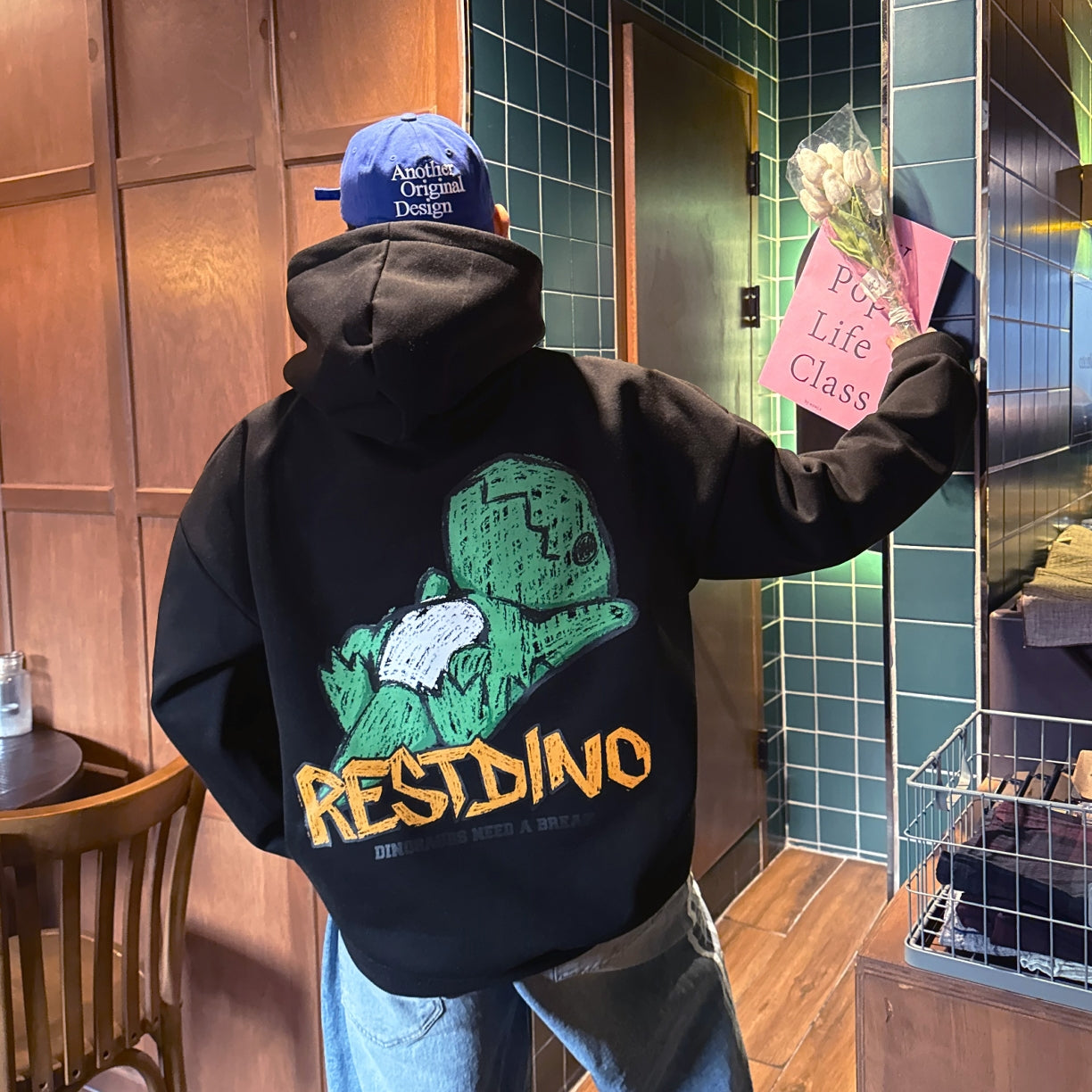 RESTING DINO Graphic Hoodie (UNISEX / WOMEN - OVERFIT)