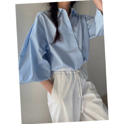 Sculpted Volume Sleeve Cotton Blouse – Women One Size