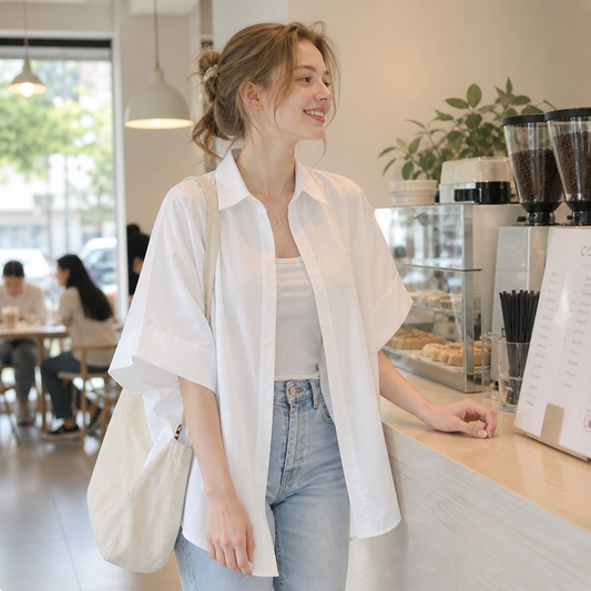 Minimal Cape Sleeve Boxy Blouse – Women One Size
