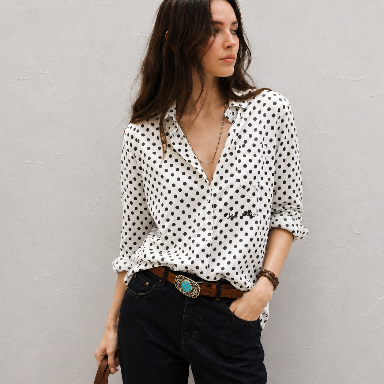 French Dot Everyday Blouse - Women One Size