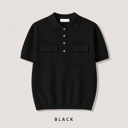 Double Flap Pocket Knit Polo - Men One Size