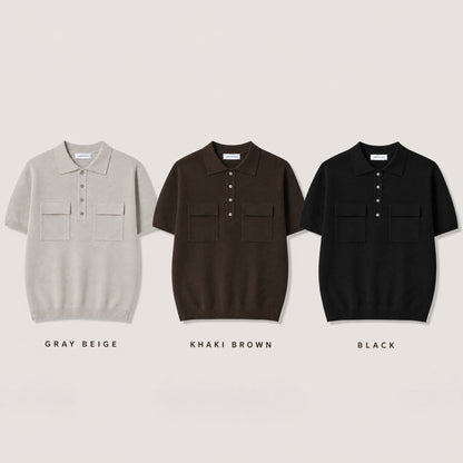 Double Flap Pocket Knit Polo - Men One Size