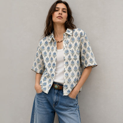 Boho Block Print Cotton Shirt - Women One Size