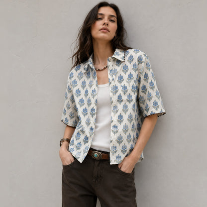 Boho Block Print Cotton Shirt - Women One Size
