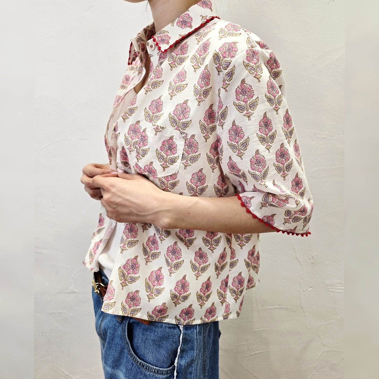 Boho Block Print Cotton Shirt - Women One Size