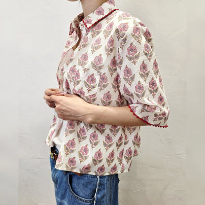Boho Block Print Cotton Shirt - Women One Size
