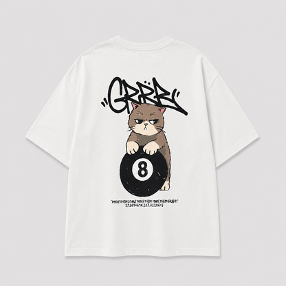 Billiard Cat Graphic Oversized T-Shirt - Men One Size ( Unisex )