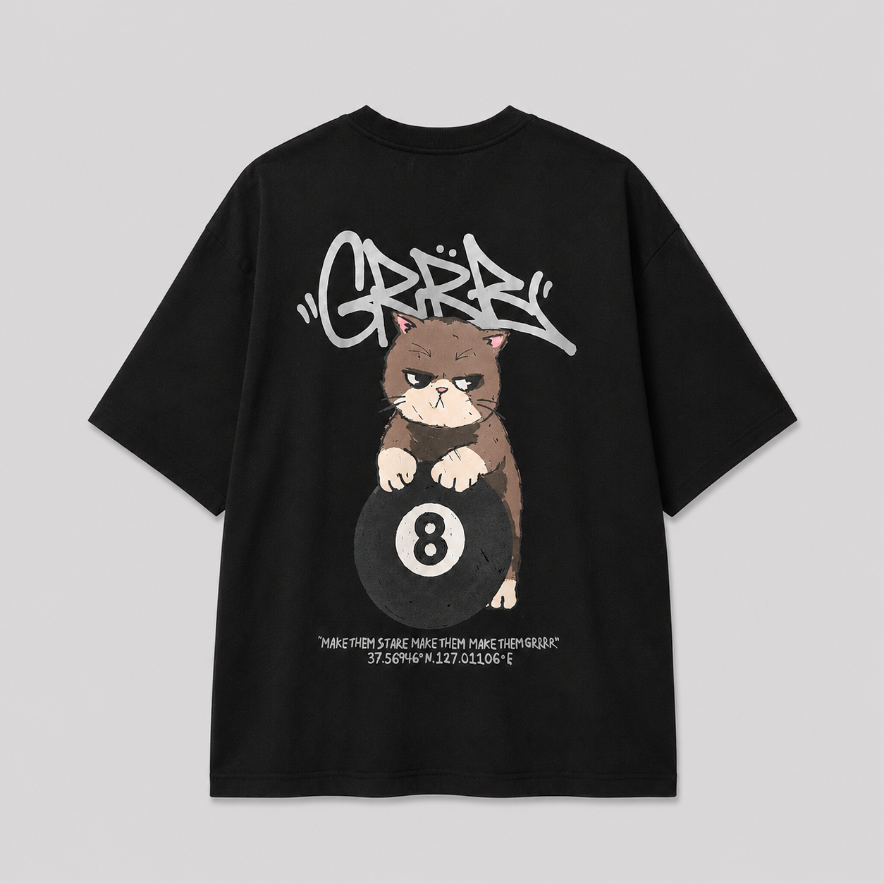 Billiard Cat Graphic Oversized T-Shirt - Men One Size ( Unisex )