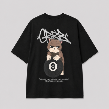 Billiard Cat Graphic Oversized T-Shirt - Men One Size ( Unisex )