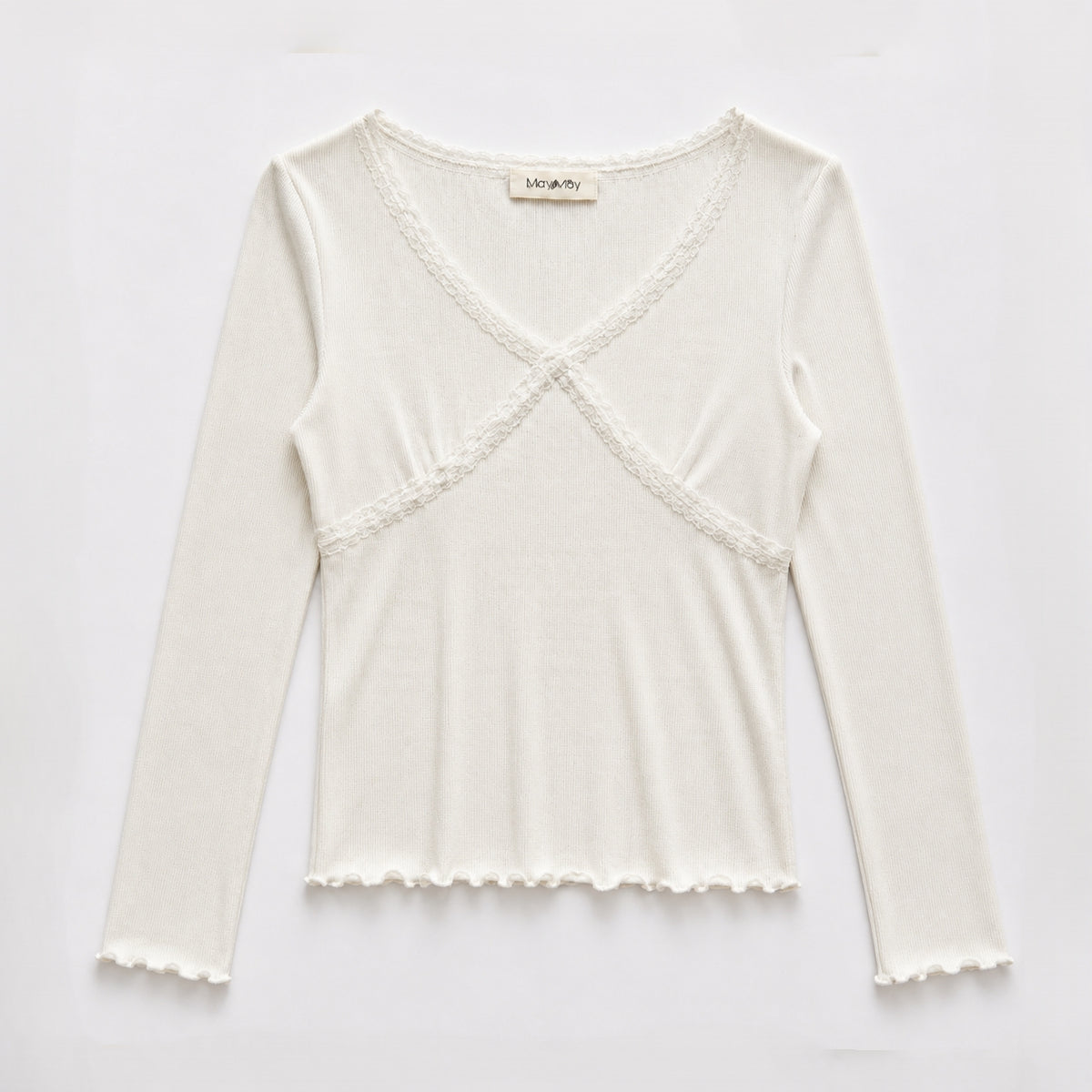 Lace Trim Cross Front Rib Top – Women One Size