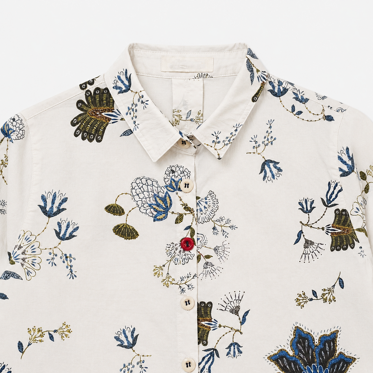 Vintage Botanical Print Elbow Patch Shirt – Women One Size