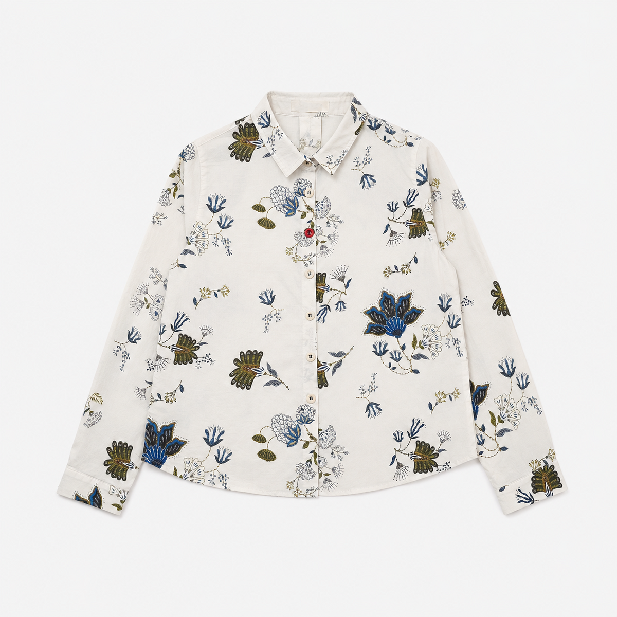 Vintage Botanical Print Elbow Patch Shirt – Women One Size
