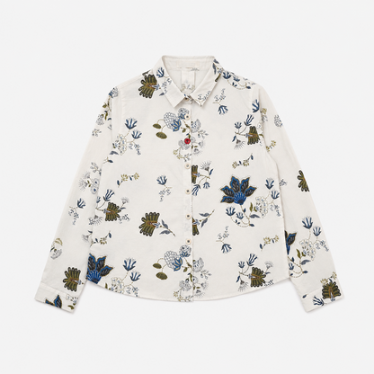 Vintage Botanical Print Elbow Patch Shirt – Women One Size