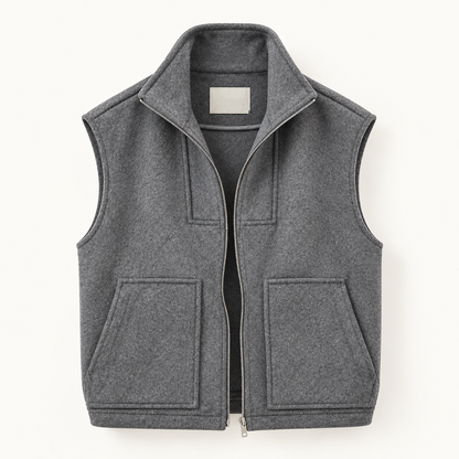 Structured Wool Blend Zip-Up Vest - Women One Size