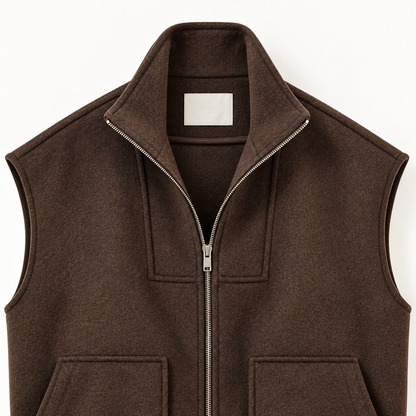 Structured Wool Blend Zip-Up Vest - Women One Size