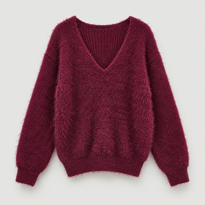 Pine Needle V-Neck Knit Sweater - Women One Size