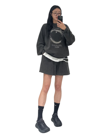 Pigment Dyed Circle Graphic Sweatshirt - Women One Size