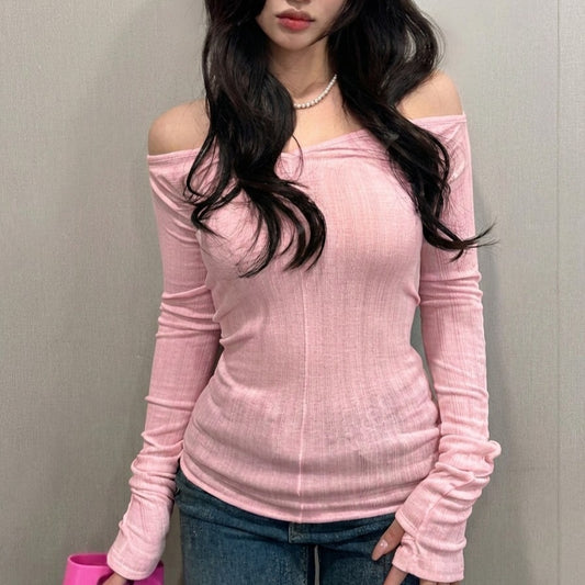 Soft Rib Off-Shoulder Slim Top – Women One Size