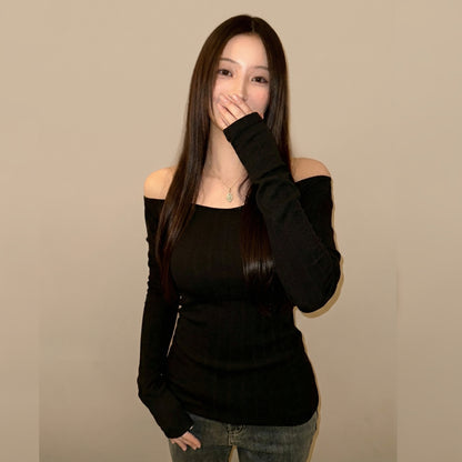 Soft Rib Off-Shoulder Slim Top – Women One Size