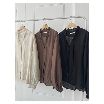 Ruffle Tie-Neck Blouse – Women One Size