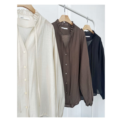 Ruffle Tie-Neck Blouse – Women One Size