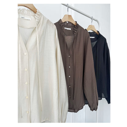 Ruffle Tie-Neck Blouse – Women One Size